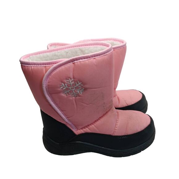 Pink and Black Snow Boots Size 2 Girls Plush Lining Velcro Closure Used Once - Picture 4 of 8